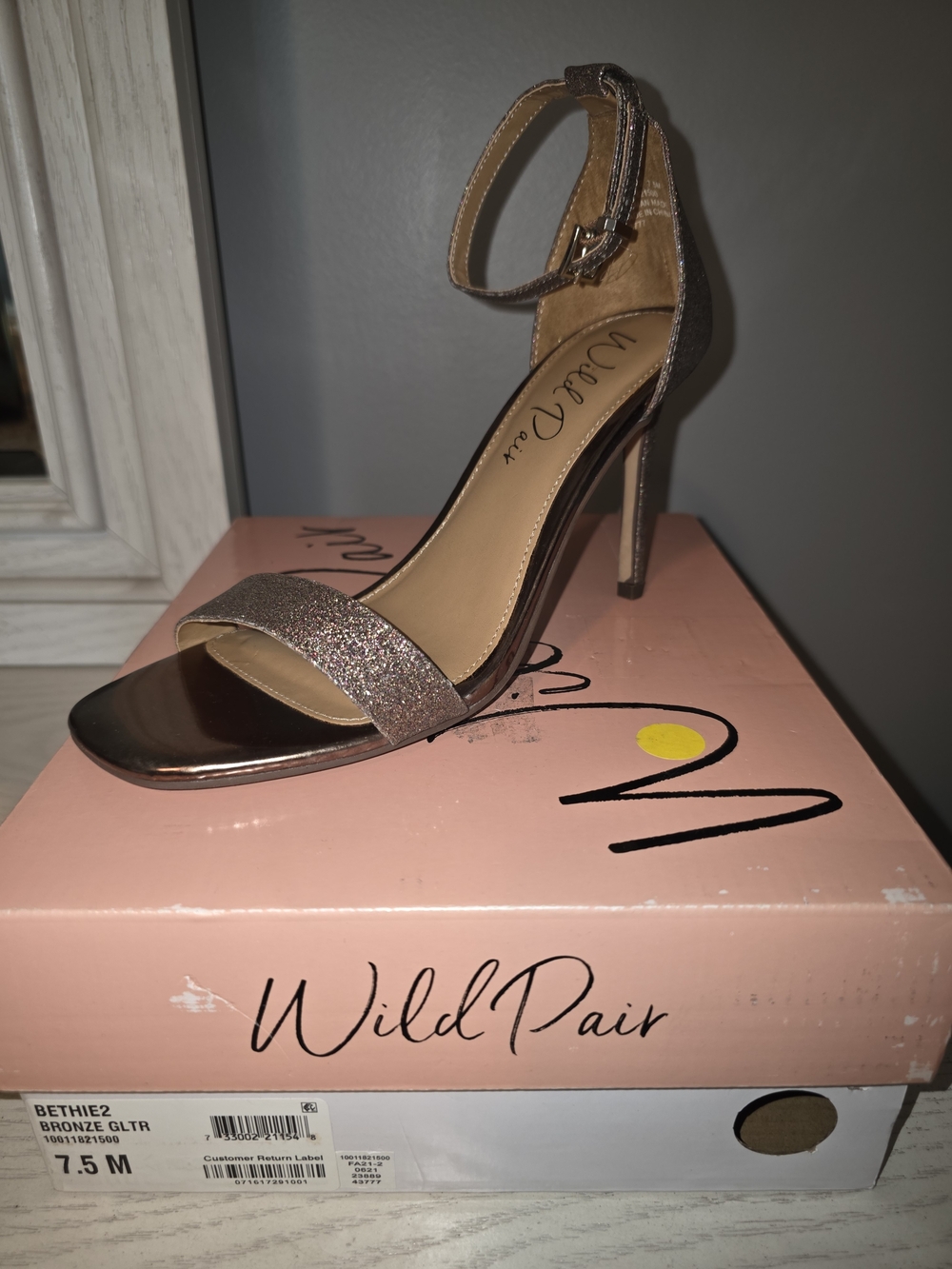Wild Pair Rose Gold Glitter Ankle-Strap Stiletto Sandals